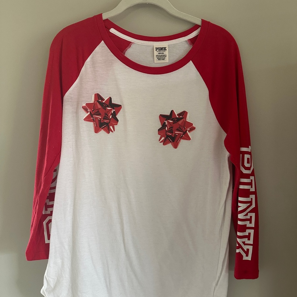 PINK Victoria's Secret Red Bows Baseball Tee